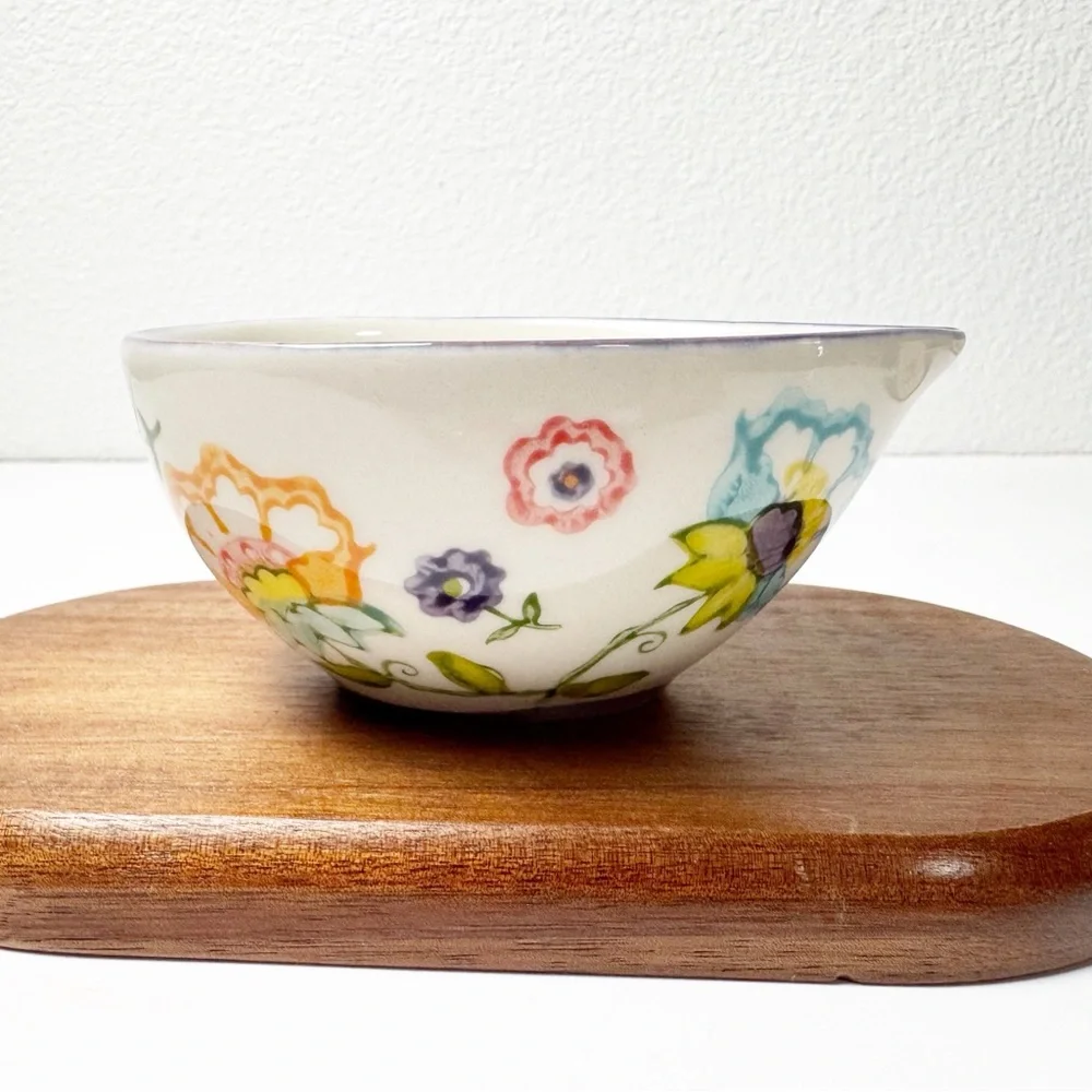 Pier 1 Hand Painted Floral Nesting Stoneware Measuring Cups Set of 2
